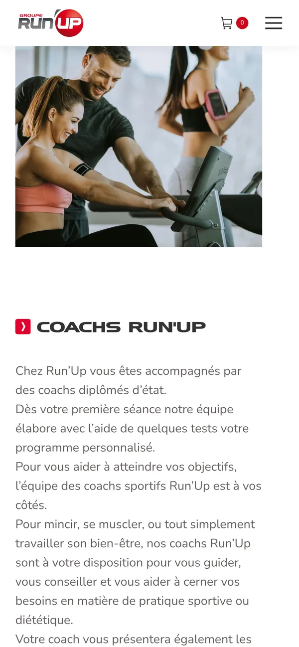 Le site Run'UP sur smartphone